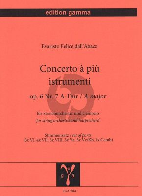 Abaco Concerto a piu Istrumenti Op. 6 No. 7 A-Dur Streichorchester und Cembalo (Stimmensatz) (Rudolf Luck)