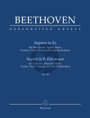 Beethoven Septet E-flat major Op. 20 for Clarinet, Bassoon, Horn, Violin, Viola, Violoncello and Double Bass Study Score (edited by Jonathan Del Mar)