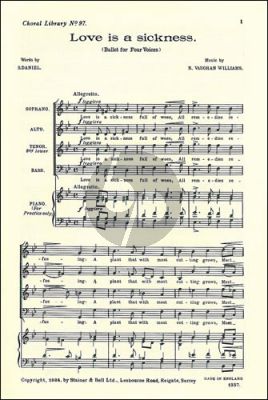 Vaughan Williams Love is a sickness SATB (with Piano for practice only)