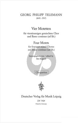 Telemann 4 Motetten fur vierstimmigen Gemischtes Chor und Bc (Urtext edited by Brit Reipsch)