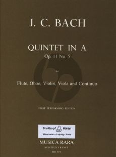 Bach Quintet A-major Op.11 No.5 Fl.-Ob.-Vi.-Va.-Bc (Score/Parts) (edited by Stanley Sadie)