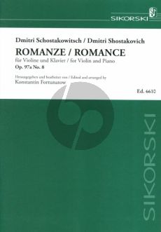 Shostakovich Romanze Gadfly Op.97 /a No.8 fur Violine und Klavier (edited by Konstantin Fortunatow) (Ausgabe mit Doppelgriffe)