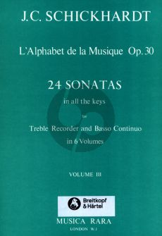 Schickhardt L'Alphabet de La Musique Op.30 - 24 Sonatas Vol.3 No.9-12 Treble Recorder and Bc (Edited by Paul J. Everett)