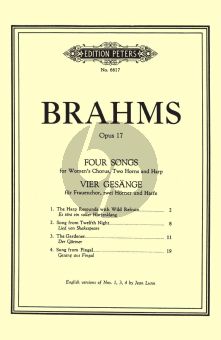 Brahms 4 Lieder Op.17 Female Choir- 2 Horns-Harp (Score) (English/German) (Peters)