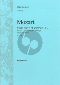 Mozart Missa Brevis C-dur KV 259 (Orgelsolo Messe) Soli-Chor-Orchester Klavierauszug (ed. Wolfgang Horn)