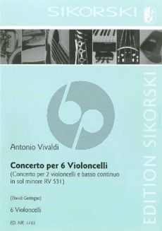 Vivaldi Concerto (after Concerto for 2 Violoncellos e Basso RV 418) (6 Violoncellos) (Score/Parts) (arr. David Geringas)