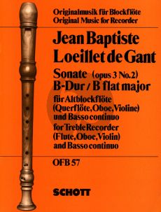 Loeillet Sonate B-Dur Op.3 No.2 Altblockflote[Flote/Oboe] und Bc (Herausgegeben von Nikolaus Delius, Continuo Bernd Boie) (Schott)
