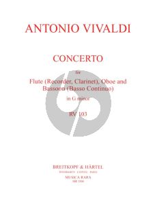 Vivaldi Concerto G-minor RV 103 (P.402) (Flute[Clar./Treble Rec.]-Oboe-Bassoon[Bc ad lib.]) (Score/Parts) (edited by Robert Paul Block and David Lasocki)