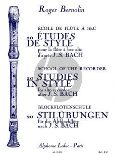 Bernolin 20 Etudes de Style d'apres Bach Flute a bec alto