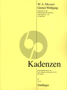 Wolfgang Cadenzas for Mozart's Concerto KV 191 B-flat major Bassoon