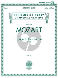 Mozart Concerto KV 622 Clarinet-Orchestra Edition for Clarinet and Piano Book with Audio Onbline (Edited by Simon)