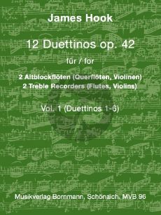 Hook 12 Duettinos Op.42 Vol.1 No.1 - 6 2 Altblockflöten (arr. Johannes Bornmann)