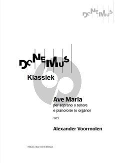 Voormolen Ave Maria for Soprano[Tenor] and Piano or Organ