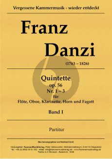 Danzi 3 Blaserquintette Op.56 No.1-3, in B. g, F Partitur (Flote, Oboe, Klarinette in B), Horn in F und Fagott)