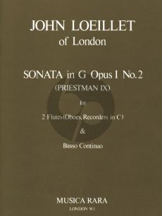 Loeillet Sonata G-major Op. 1 No. 2 2 Flutes [Fl./Ob./Descant Rec.] and Bc (Priestman IX) (Score/Parts) (edited by Robert Paul Block)