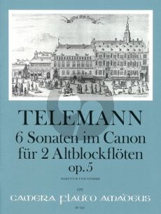 Telemann 6 Sonaten im Canon Op.5 TWV 40:118-123 2 Altblockflöten (Part./Stimmen) (Winfried Michel)