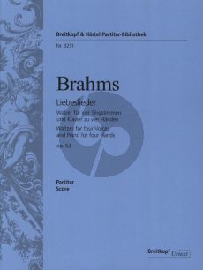 Brahms Liebeslieder Walzer Opus 52 SATB Chor-Klavier 4 Hd Partitur (Mandyczewski)