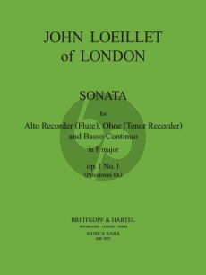 Loeillet Sonata F major Op.1 No.1 Treble Recorder [Flute/Oboe/Tenor Recorder] and Bc (Priestman IX) (Edited Robert Paul Block)