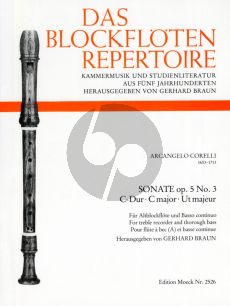 Corelli Sonate C-dur Op.5 No.3 Altblflockflote und Bc (Herausgegeben von Gerhard Braun)
