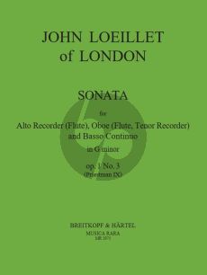 Loeillet Sonata G minor Op.1 No.3 Treble Recorder [Flute/Oboe/Tenor Recorder] and Bc (Priestman IX) (Edited Robert Paul Block)