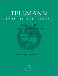 Telemann Concerto G-major TWV 51:G9 for Viola-Strings and Bc Edition for Viola and Piano (Edited by Wolfgang Hirschmann) (Barenreiter Urtext)