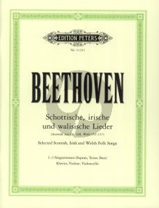 Beethoven Scottish-Irish and Welsh Folk Songs (Selection of Op.108 -WoO 152 - 157) 1 - 3 Voices[STB] and Piano Trio Score and Instrumental Parts