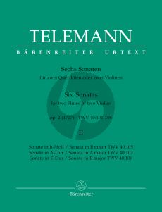 Telemann 6 Sonaten Op. 2 Vol .2 1727 TWV 40:104 - 106 2 Flöten (2 Vi.) (Günter Hausswald) (Barenreiter Urtext)