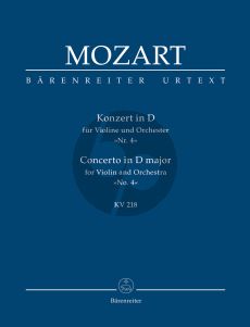 Mozart Concerto for Violin and Orchestra No. 4 in D major KV 218 Study Score