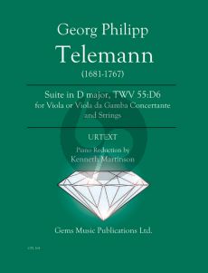 Telemann Suite in D major TWV 55:D6 - Viola or Viola da Gamba Concertante and Strings Viola -Piano (Prepared and Edited by Kenneth Martinson) (Urtext)