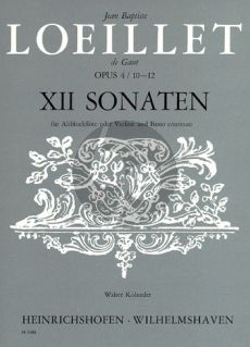 LOeillet 12 Sonaten Op.4 Vol.4 (No.10-12) Altblockflöte[Oboe/Violine]-Bc (Walter Kolneder)