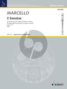 Marcello 3 Sonatas Op. 2 No.1 - 3 Treble Recorder-Bc (edited by Hugo Ruf)