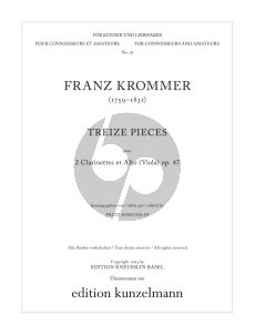 Krommer 13 Stücke Op.47 2 Klarinetten und Viola (Stimmen) (Fritz Kneusslin)