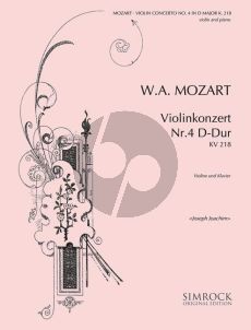 Mozart  Concerto No.4 D-major KV 218 Violin-Orch. Edition for Violin and Piano (Edited by Joseph Joachim)
