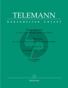 Telemann 9 Sonatas TWV 40: 141-149 for 2 Flutes without Bass (Edited by Ralph-Jürgen Reipsch - First Edition) (Barenreiter-Urtext)