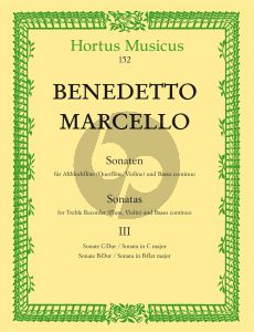 Marcello Sonaten Op.2 Vol.3 No.6 - 7 (C-dur-Bes dur) Altblockflote [Flote/Violine] und Bc (Herausgeber Jorgen Glode) (Barenreiter-Urtext)