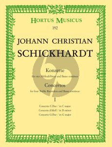 Schickhardt 6 Concertos Vol. 1 4 Treble Recorders andBc (Score/Parts) (Richard Valentin Knab)