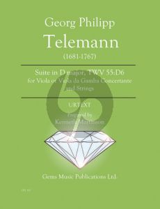 Telemann Suite in D major TWV 55:D6 - Viola or Viola da Gamba Concertante and Strings Score - Parts (Prepared and Edited by Kenneth Martinson) (Urtext)