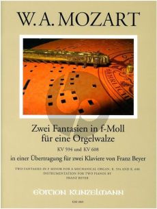 Mozart 2 Fantasien f-moll fur eine Orgelwalze KV 594 & KV 608 2 Klaviere (arr. Franz Beyer)