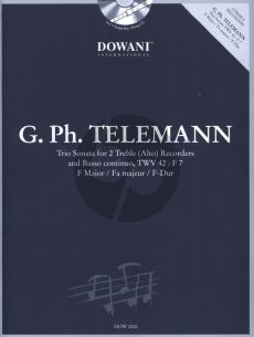 Telemann Triosonate TWV 42:F7 in F Major 2 Altblockflockfloten und Bc Book with Cd (Dowani 3 Tempi Play Along)