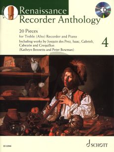 Renaissance Recorder Anthology Vol.4 20 Works for Treble (Alto) Recorder and Piano (Bk-Cd) (edited by Peter Bowman and Kathryn Bennetts)