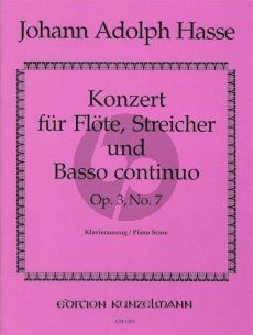 Hasse Concerto Op.3 No.7 (Flute-Str.Bc) Edition Flute and Piani (edited by Istvan Mariassy)