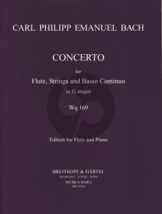 Bach Concerto G-major WQ.169[H.445] for Flute Strings and Bc Reduction for Flute and Piano (edited by David Lasocki) (Piano Reduction by R.P. Block)