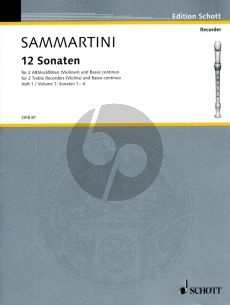 Sammartini 12 Sonatas Vol.1 (Nos.1 - 4) (2 Treble Rec.[Vi.]- Bc.) Score and Parts (edited by F.J.Giesbert)