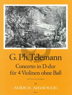 Telemann Concerto D-dur TWV 40:202 4 Violinen ohne Bass (Part./Stimmen) (Yvonne Morgan)