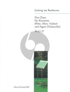Beethoven 3 Duos WoO 27 (Clar.Bb/C[Fl/Ob/Vi]-Vc[Bsn]) (Score/Parts)