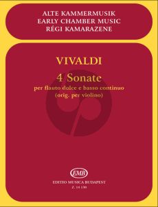 Vivaldi 4 Sonatas Treble Recorder and Bc (orig. Violin) (edited by Peter Varga)
