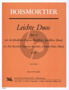 Boismortier Leichte Duos Op.11 (No.1 - 6) Alt- oder Sopranblockfloten oder Floten/Oboen (Herausgegeben von Jost Harf)