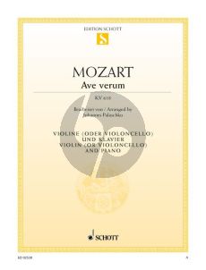 Mozart Ave Verum KV 618 Violine(oder Violoncello)-Klavier (Johannes Palaschko) (Grade 2)