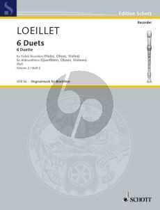 Loeillet 6 Duets Vol.2 (No.4-6) 2 Treble Recorders (or Violins/Oboes) (Hugo Ruf)