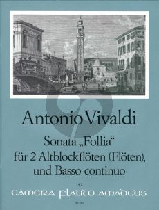 Vivaldi Sonata g-minor RV 63 "Follia" 2 Treble Recorders (Flutes) and Bc (Score/Parts) (edited by Manfredo Zimmermann)